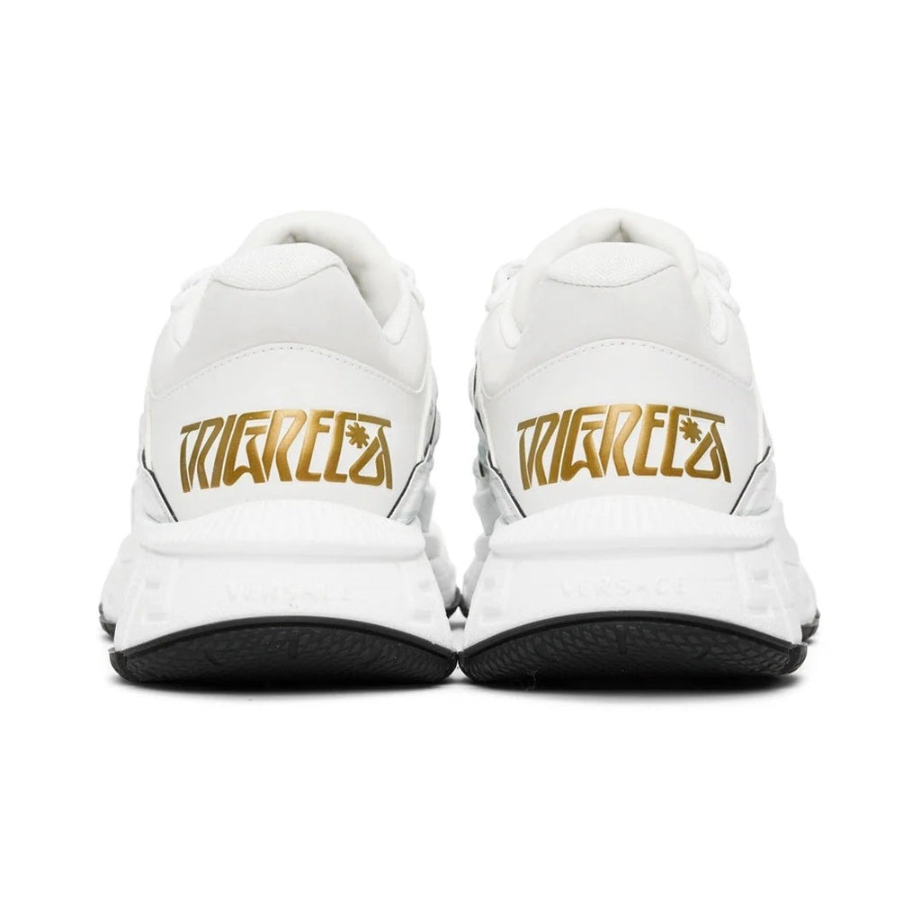 Versace Leather And Canvas Trigreca Sneakers - White/Gold