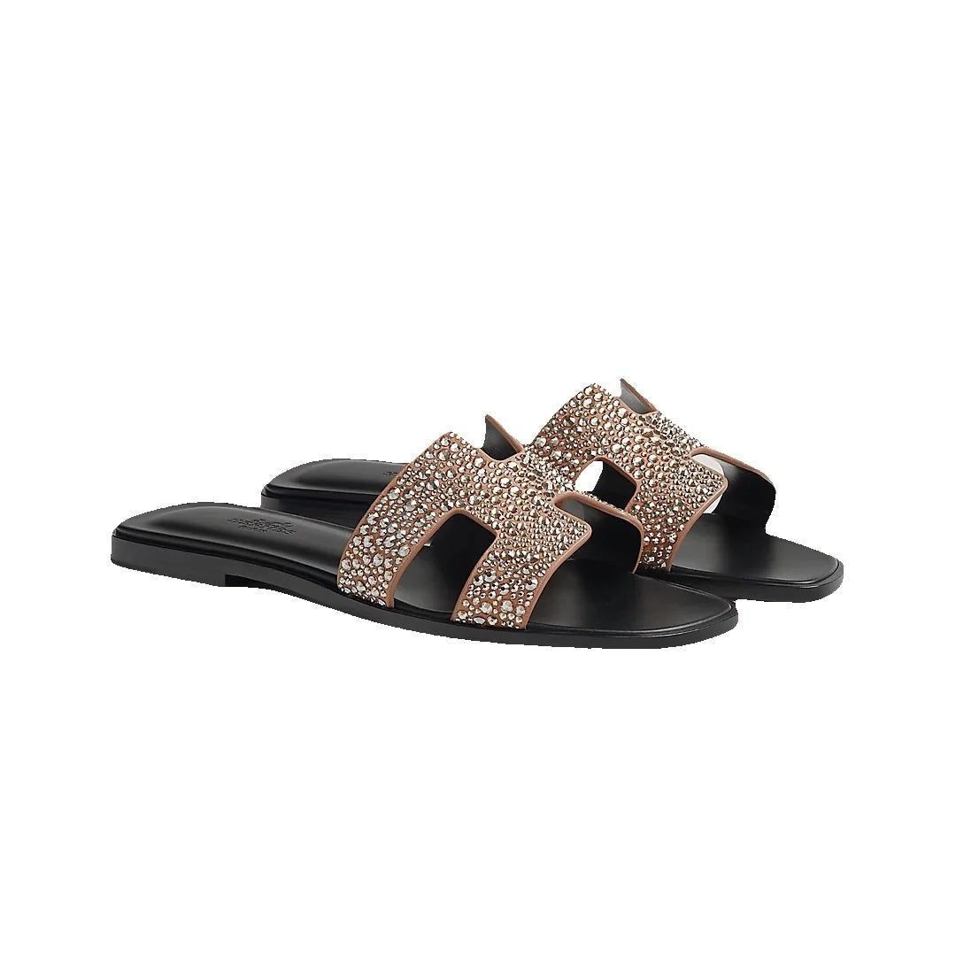Hermès Oran Sandal - Rose Gold/Crystal