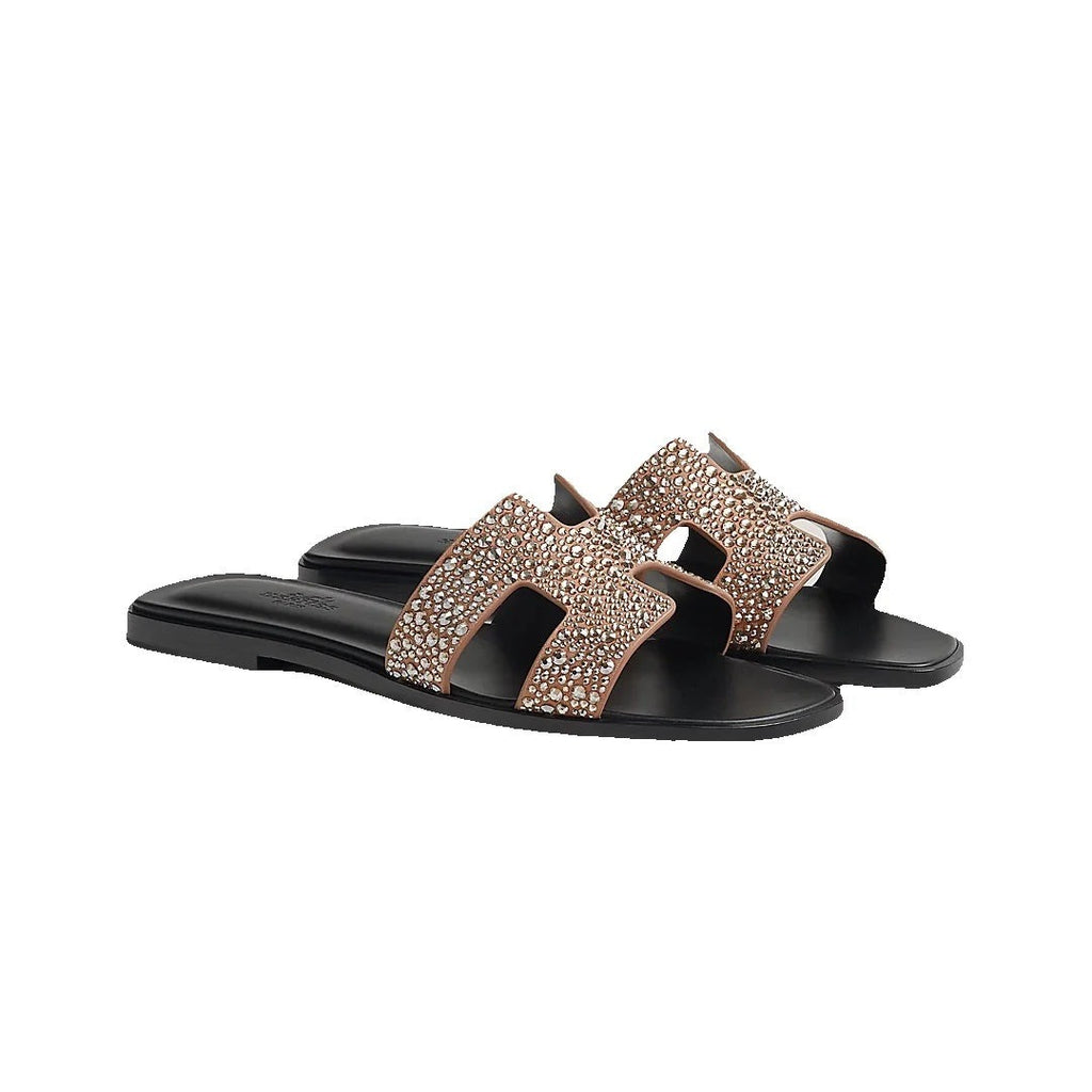 Hermès Oran Sandal Beige - Rose Gold Crystal
