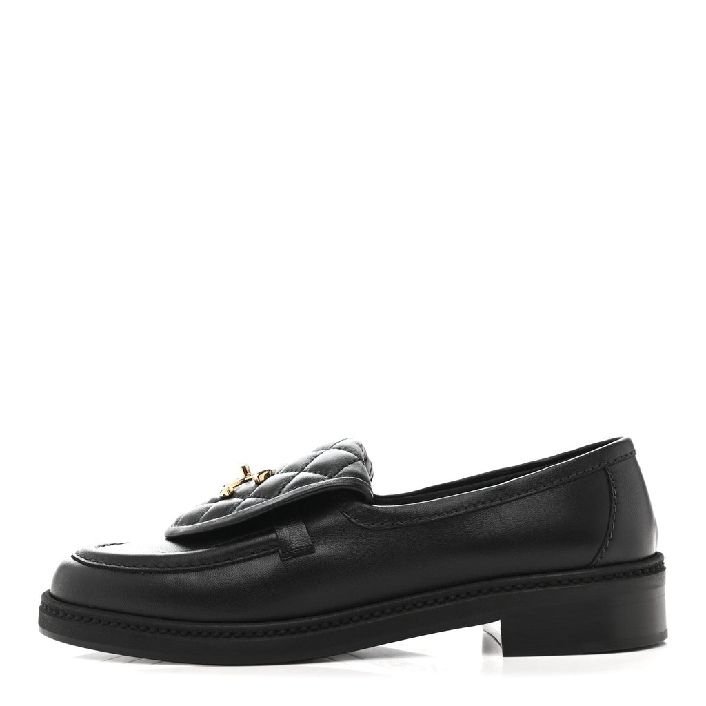 CHANEL CC TURNLOCK LOAFERS QUILTED LEATHER BLACK LGHW