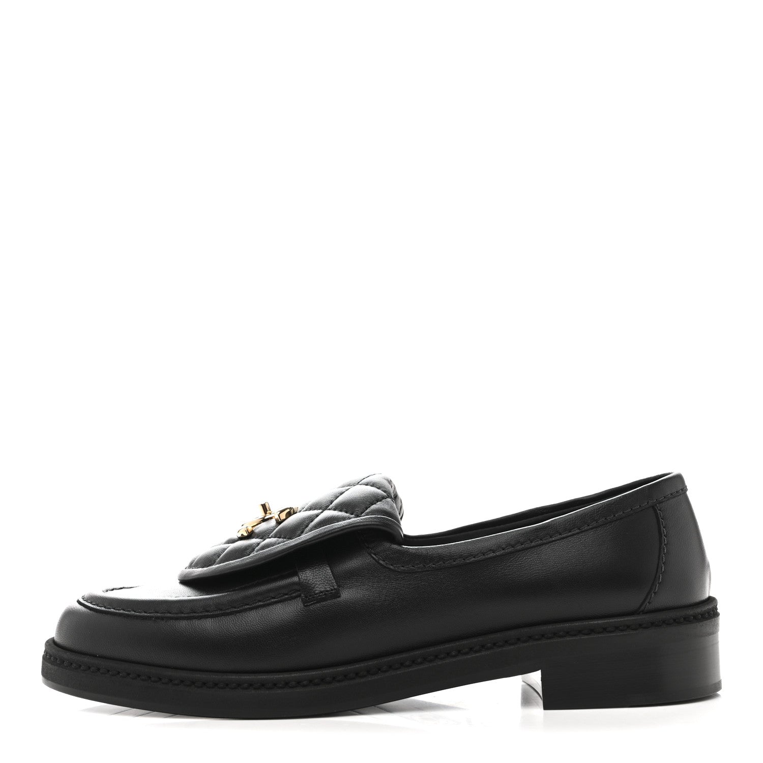 CHANEL CC TURNLOCK LOAFERS QUILTED LEATHER BLACK LGHW