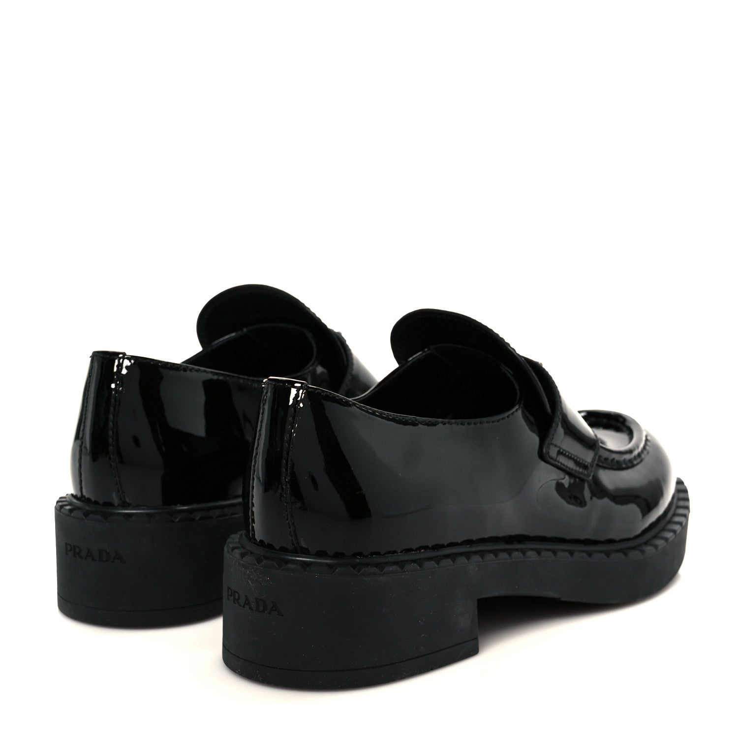 PRADA VERNICE METAL TRIANGLE LOGO LOAFER PUMPS BLACK