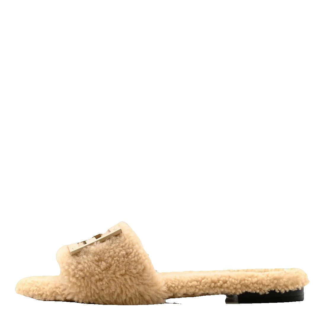 Fendi Mink FF Baguette Slide Sandal Salvia - Beige/Cream