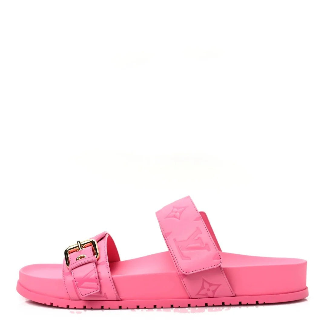 Louis Vuitton Patent Monogram Bom Dia Flat Mule Sandal - Pink
