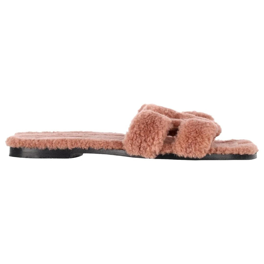 Hermès Hermes Epsom Oran Sandal Rose Porcelaine - Pink Shearling/Fur