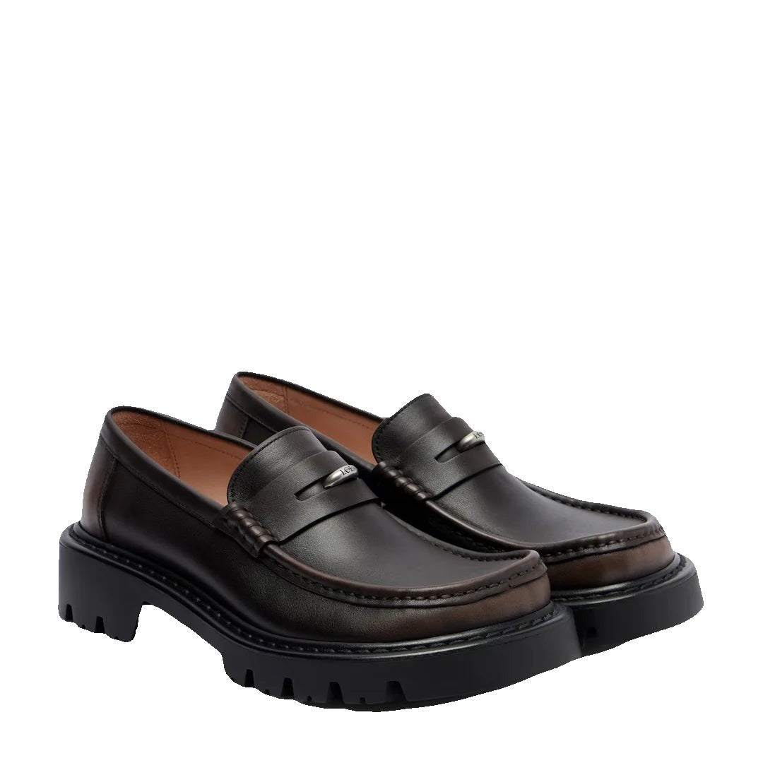 Loewe Edge Calfskin Loafers Coil Detail Brown - Black