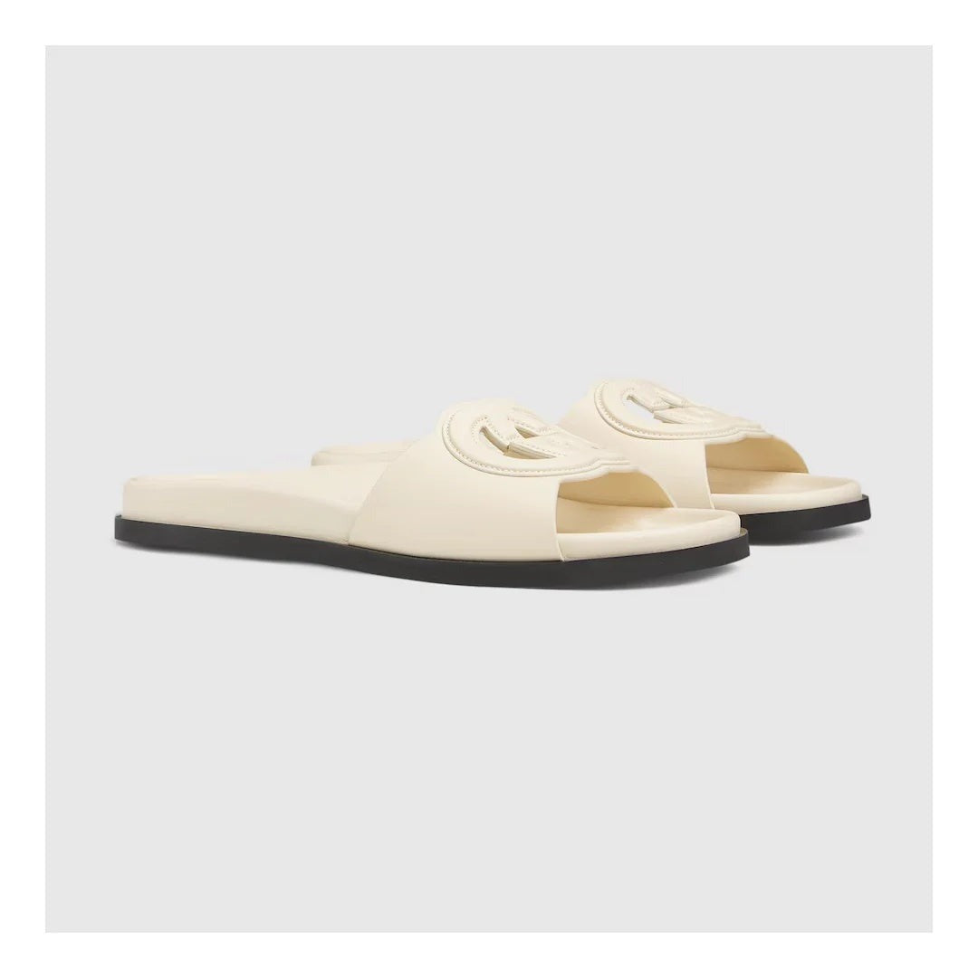 Gucci Jane Embroidered Cotton Flat Slide Sandals - White/Cream