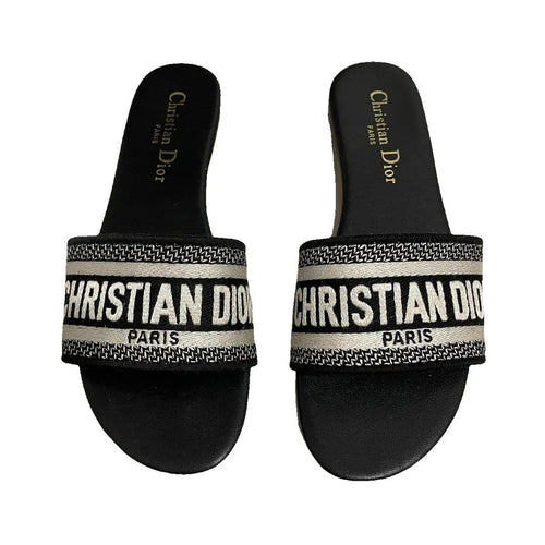 Christian Dior Dway Miss Dior Flat Slide Sandals Azure Pale - Black/White