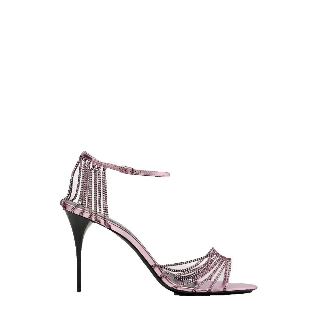 Saint Laurent Babylone Twisted-Detail Leather Sandals - Pink