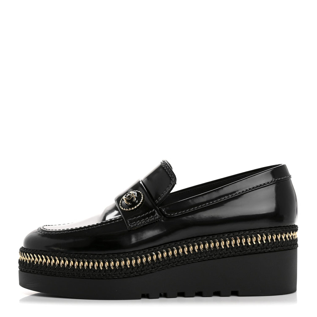 CHANEL CALFSKIN CC PLATFORM LOAFERS BLACK