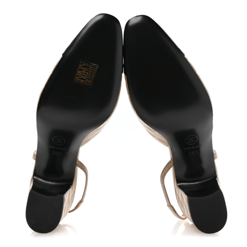 CHANEL BEIGE BLACK CAP TOE CC SLINGBACK PUMPS BEIGE