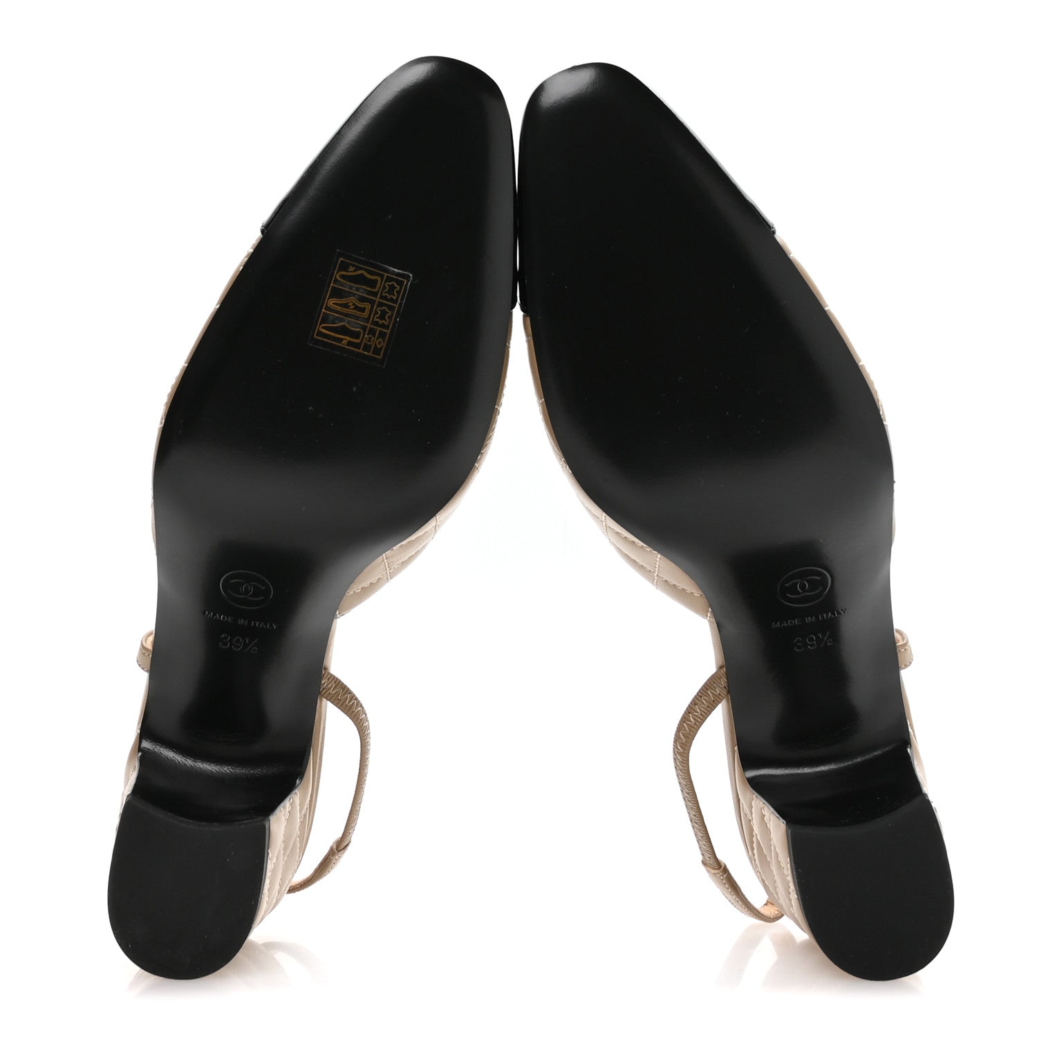CHANEL BEIGE BLACK CAP TOE CC SLINGBACK PUMPS BEIGE
