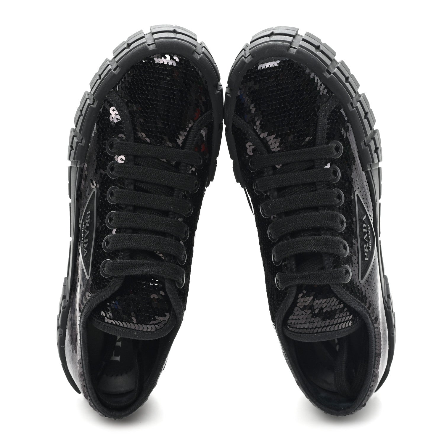 PRADA RE-NYLON GABARDINE TRIANGLE LOGO DOUBLE WHEEL SNEAKERS BLACK