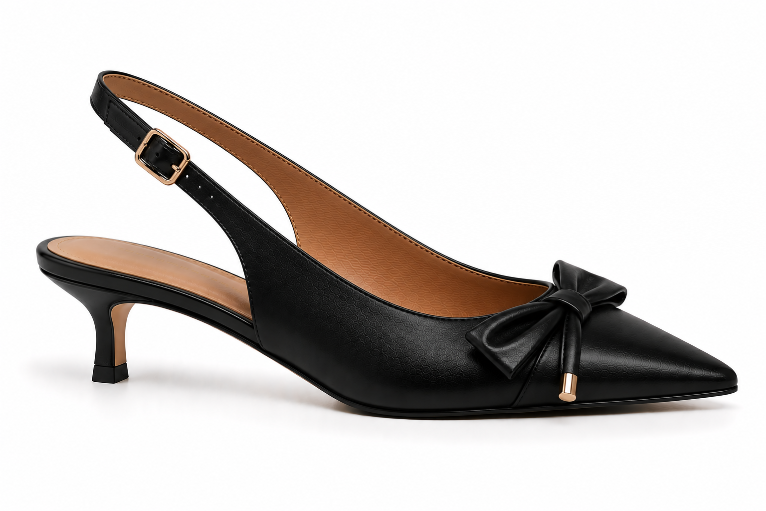 Roziera Black Gold Bow Wiley Kitten Heel