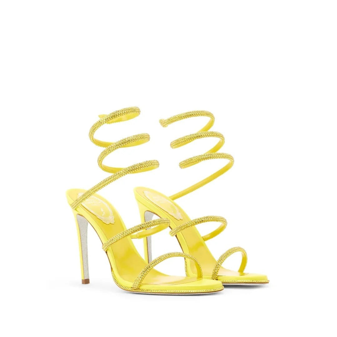 René Caovilla Leather Flower Cleo Sandal 105 - Yellow