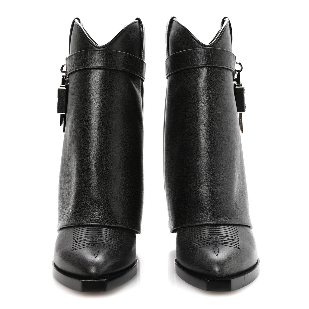 GIVENCHY AGED CALFSKIN COWBOY SHARK LOCK HIGH BOOT BLACK