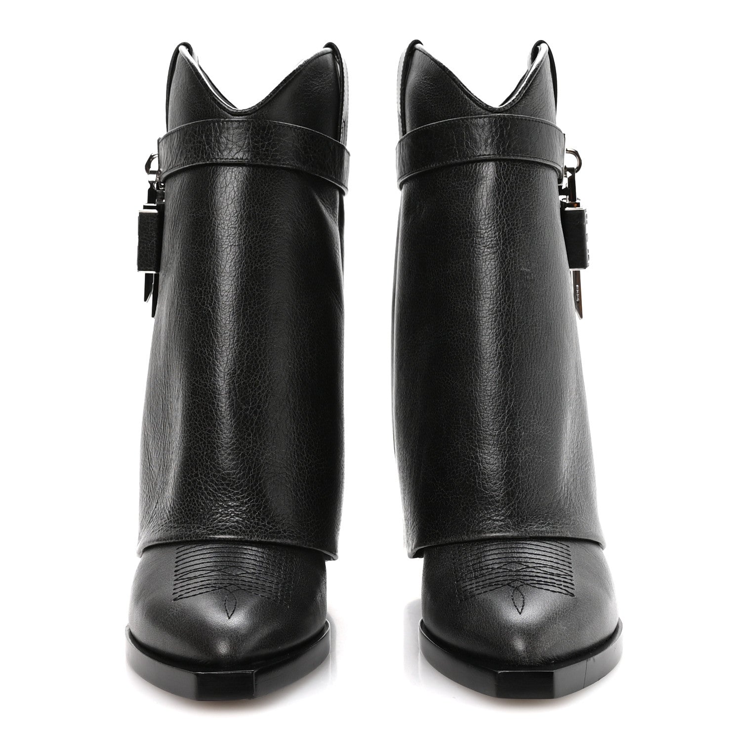 GIVENCHY AGED CALFSKIN COWBOY SHARK LOCK HIGH BOOT BLACK