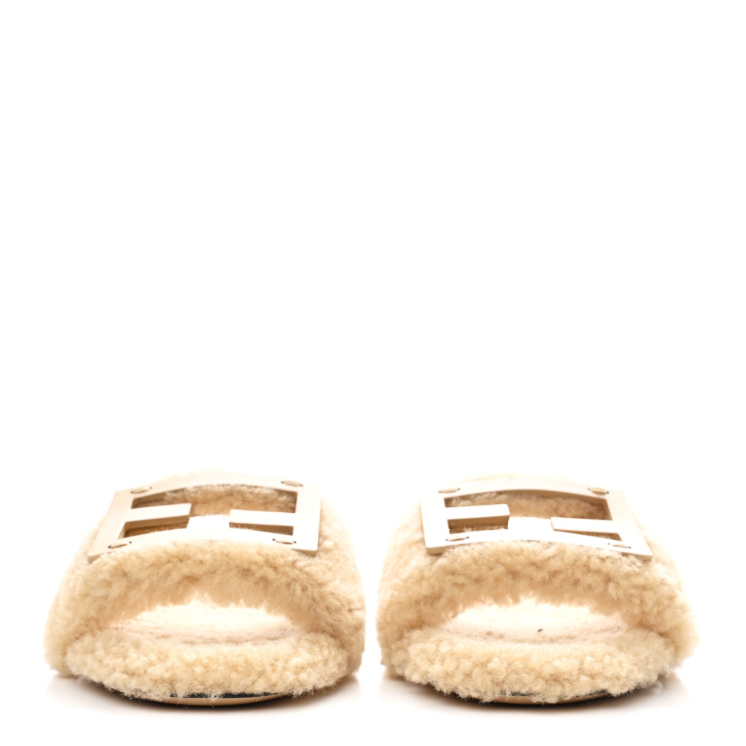 FENDI SHEARLING FF BAGUETTE SLIDE SANDAL BEIGE NATURALE BEIGE