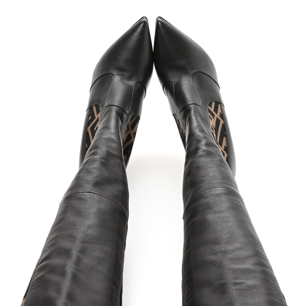 FENDI FF ROCKOKO NAPPA MICROFIBER THIGH HIGH BOOT EBANO TOBACCO