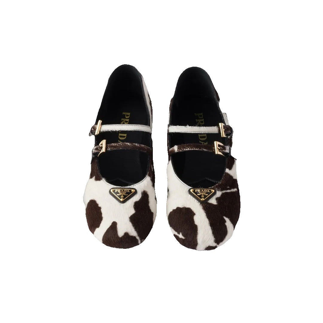 Prada Brushed Leather Ballerinas - Cow Print