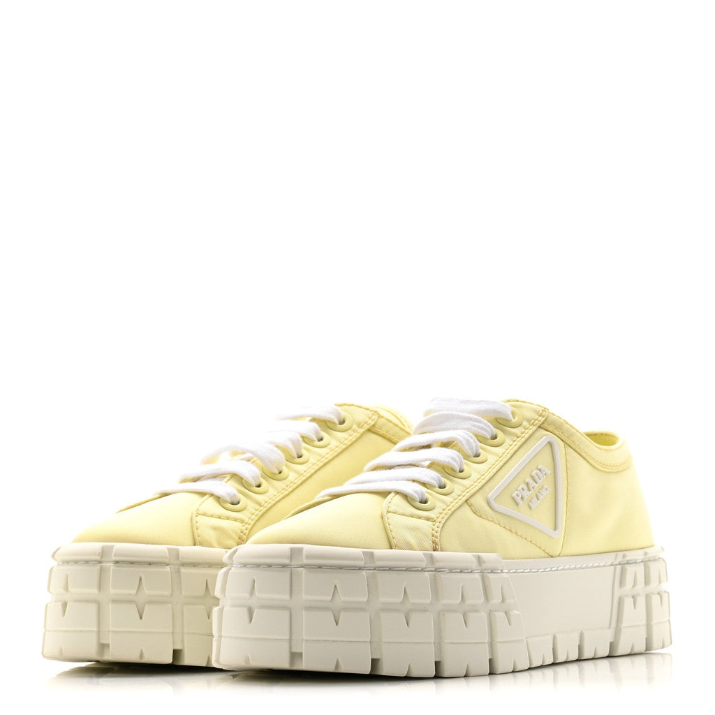 PRADA RE-NYLON GABARDINE TRIANGLE LOGO DOUBLE WHEEL SNEAKERS BLUE