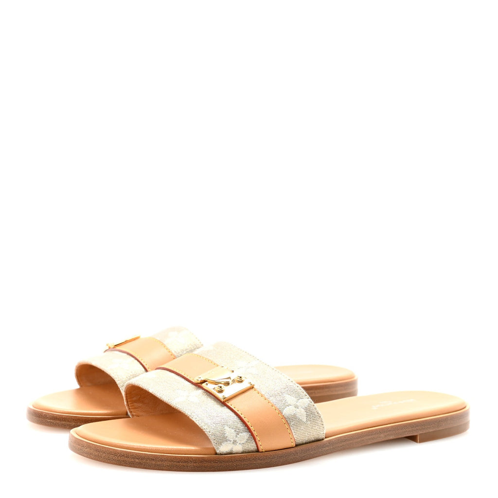 LOUIS VUITTON MONOGLAM LOCK IT FLAT MULE GOLD