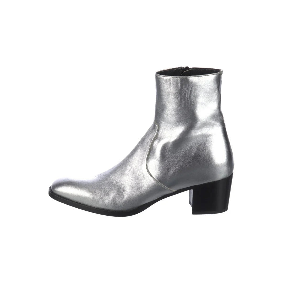 Saint Laurent Hunt 25mm Leather Boots - Silver