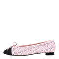Chanel Tweed Grosgrain Cap Toe CC Ballerina Flat Pink - Black