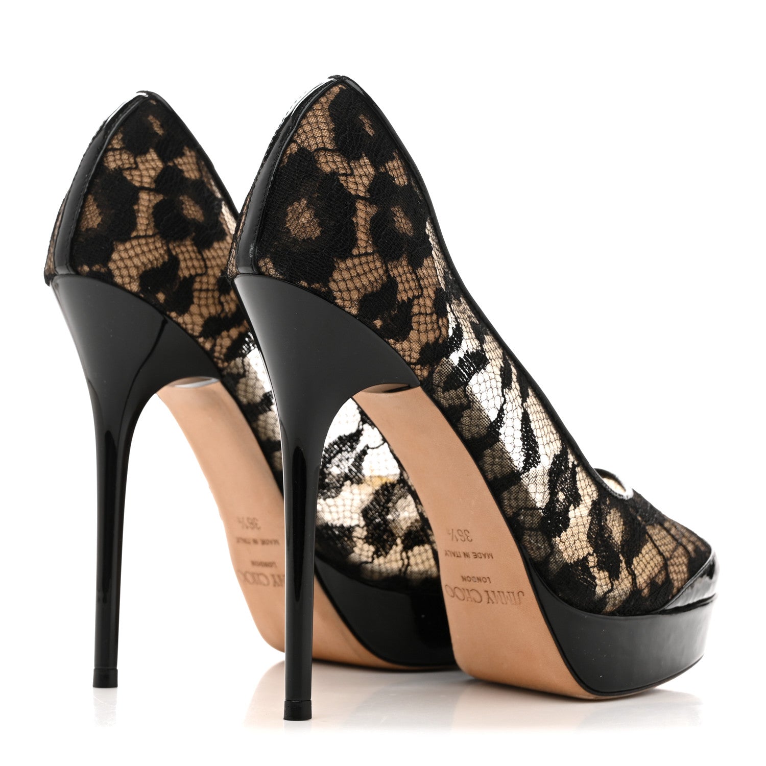 JIMMY CHOO ROMY POINTED TOE LEATHER PUMPS BLACK PATENT