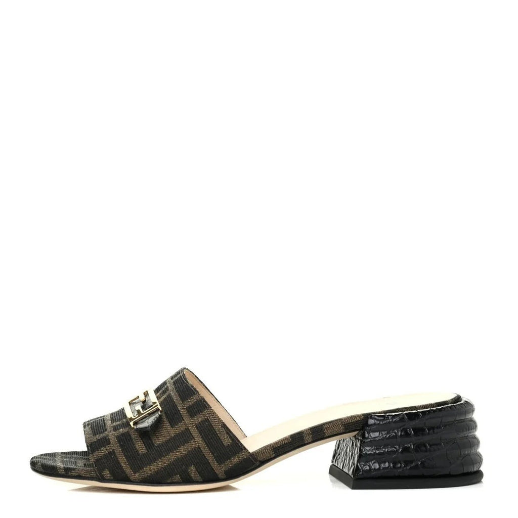 Fendi Jacquard FF Promenade Flatform Slide Sandal Tobacco Tortoise - Black