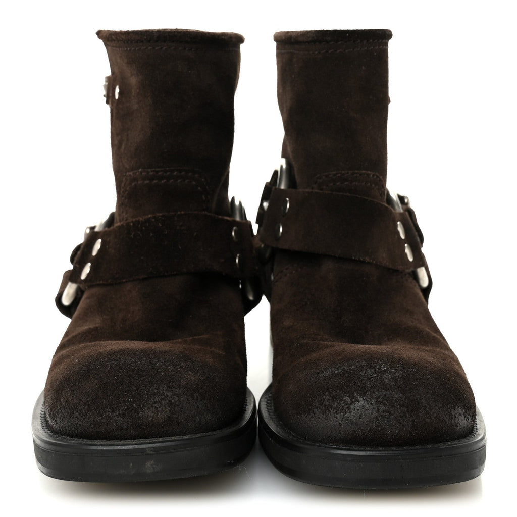 MIU MIU SUEDE HARNESS ENGINEER BOOT BROWN