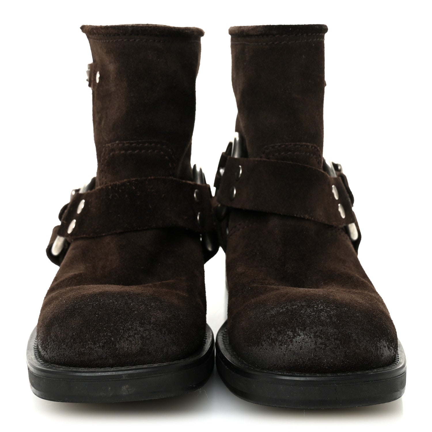 MIU MIU SUEDE HARNESS ENGINEER BOOT BROWN