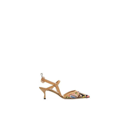 Fendi 85mm Colibrì Mixed-Media Iconic Slingback Pumps - Multicolor/Tan