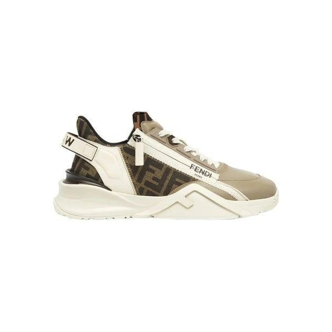 Fendi Wave Pulse Mixed-Media Low-Top Sneakers - Brown/Cream