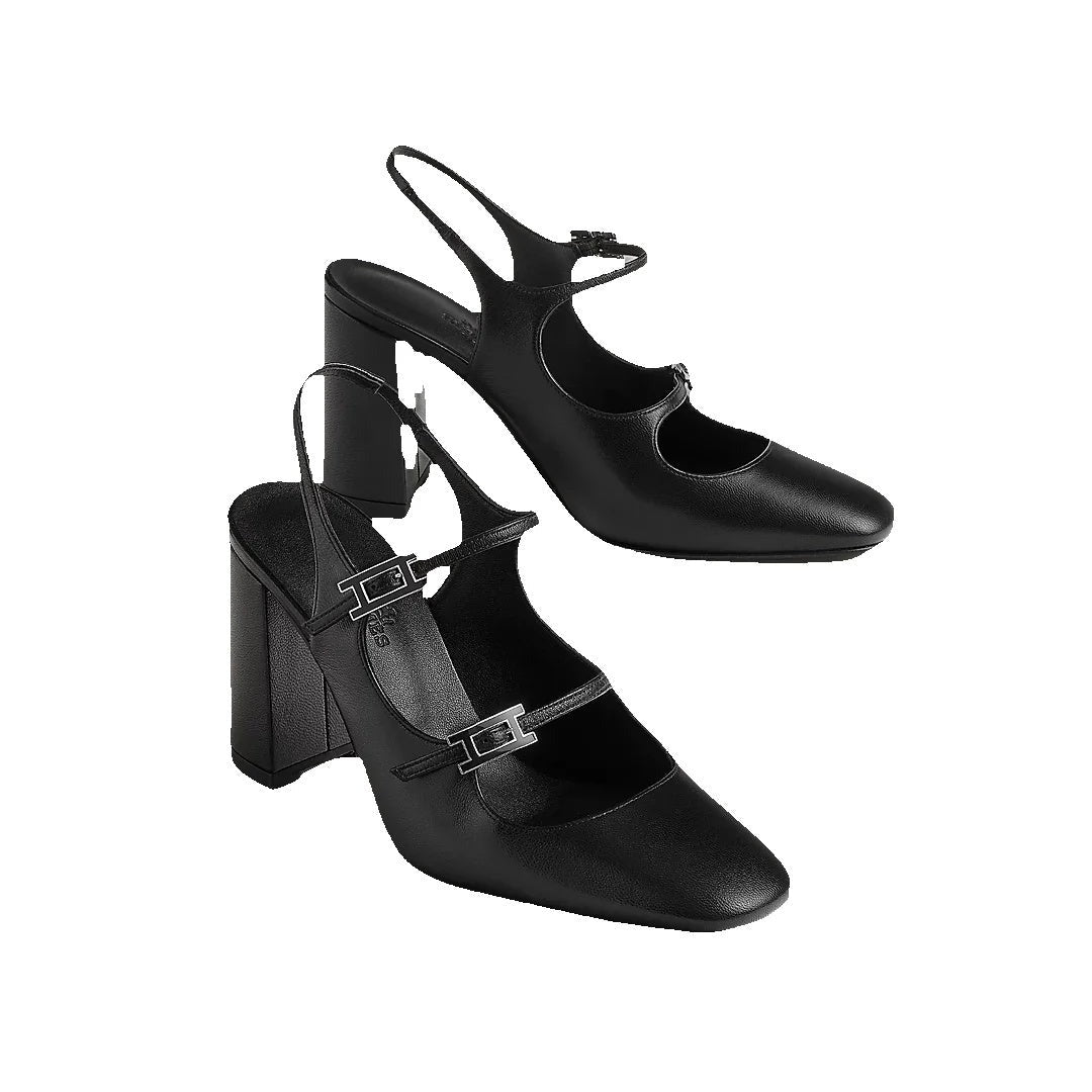 Hermès Majeste 60 Pump - Black (block heel slingback)