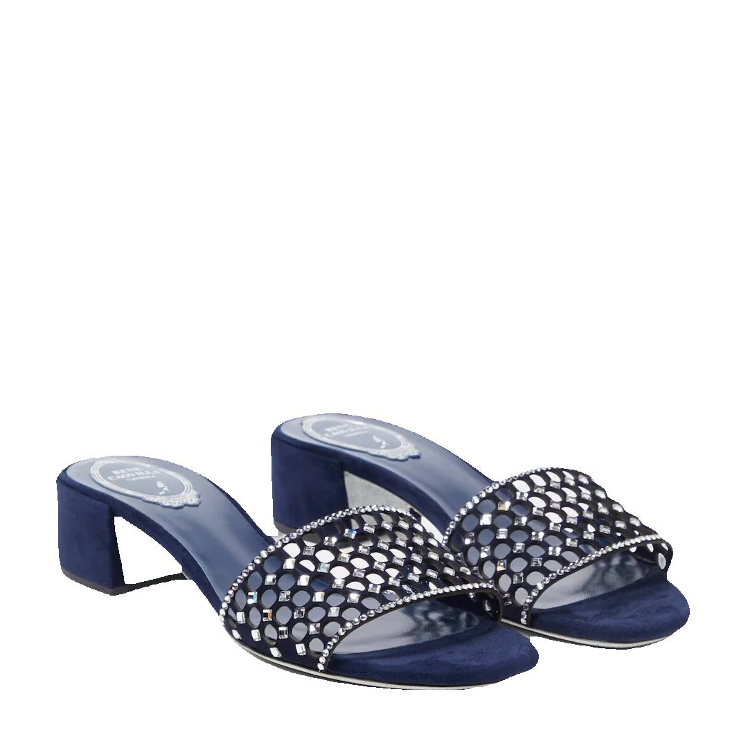 René Caovilla Embellished Mule - Navy Blue