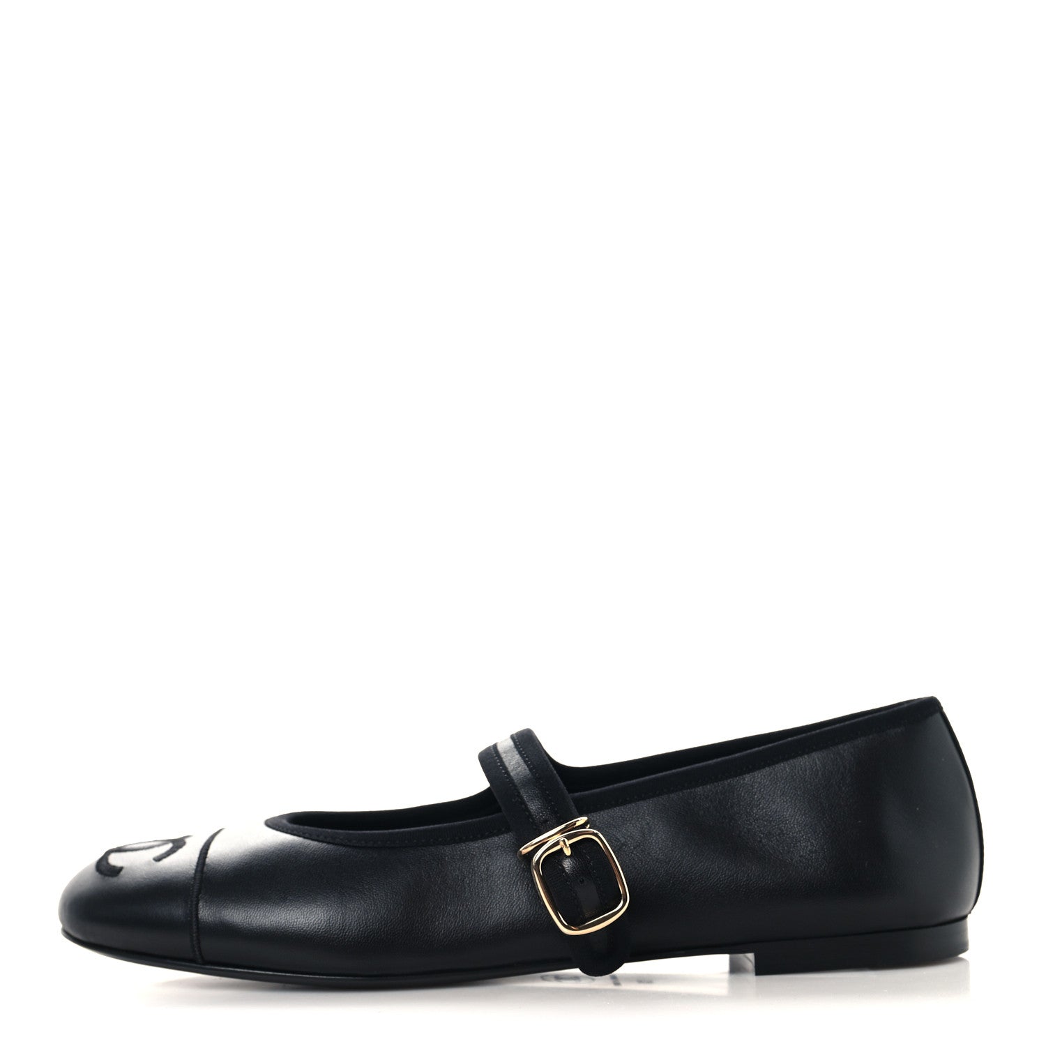 CHANEL PEARL STUDDED MARY JANE FLATS LAMBSKIN BLACK
