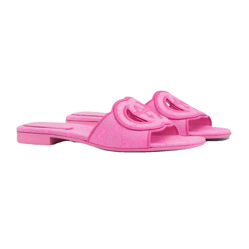 Gucci Jane Embroidered Cotton Flat Slide Sandals - Pink