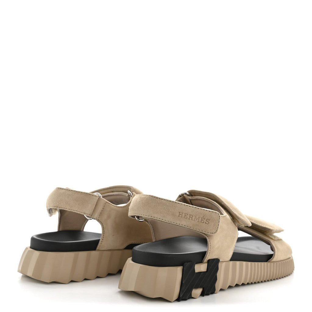 HERMES EZE SANDAL SUEDE GOATSKIN BEIGE CAMEL