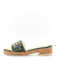 CHANEL TWEED CORK CC CHAIN MULE SANDAL WHITE