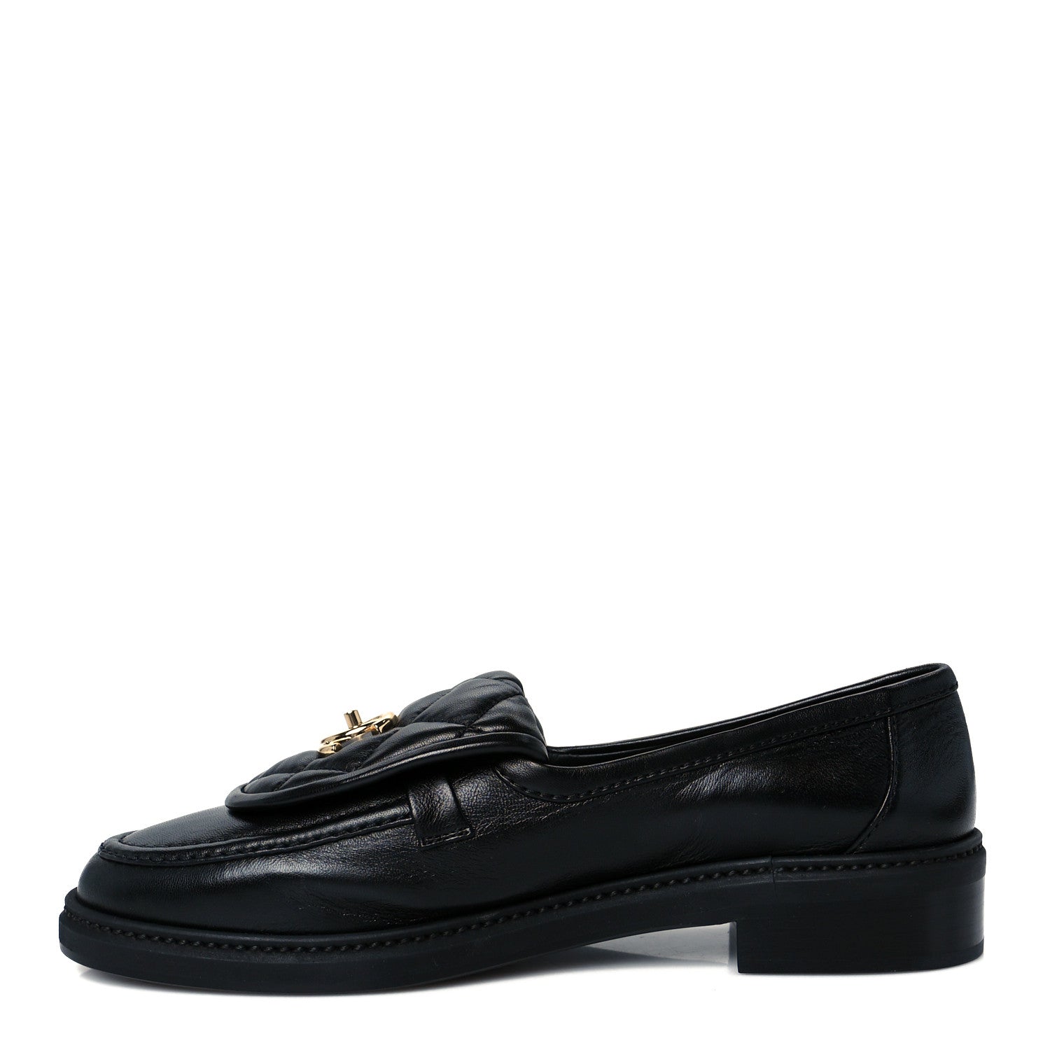 CHANEL CC TURNLOCK LOAFERS QUILTED LEATHER BLACK LGHW