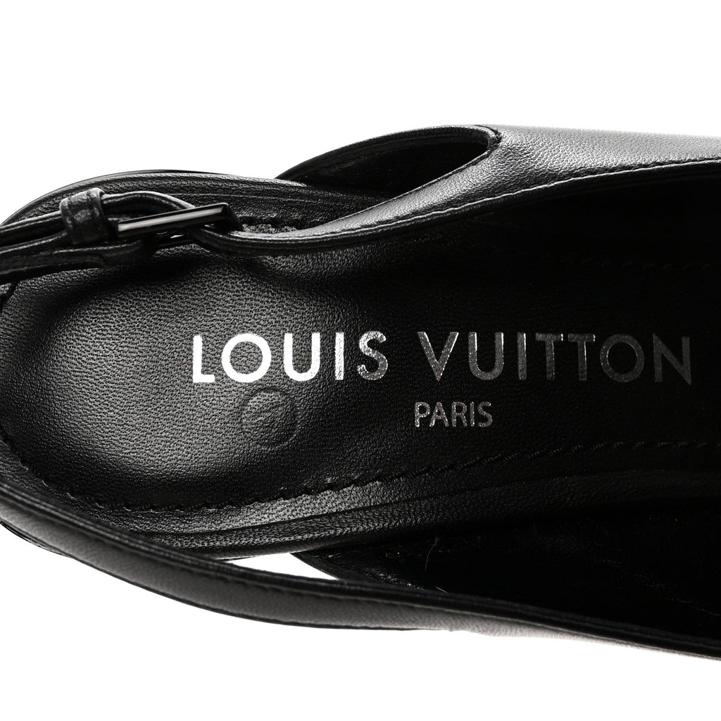 LOUIS VUITTON LAMBSKIN PATENT ROMY SLINGBACK PUMPS BLACK