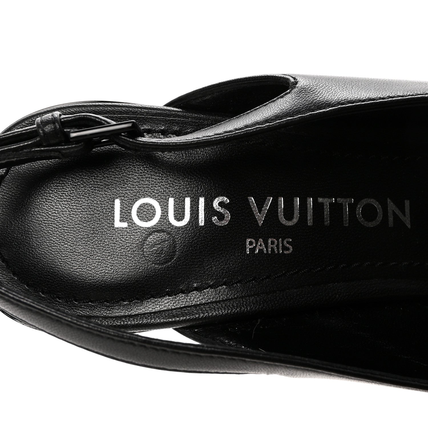 LOUIS VUITTON LAMBSKIN PATENT ROMY SLINGBACK PUMPS BLACK