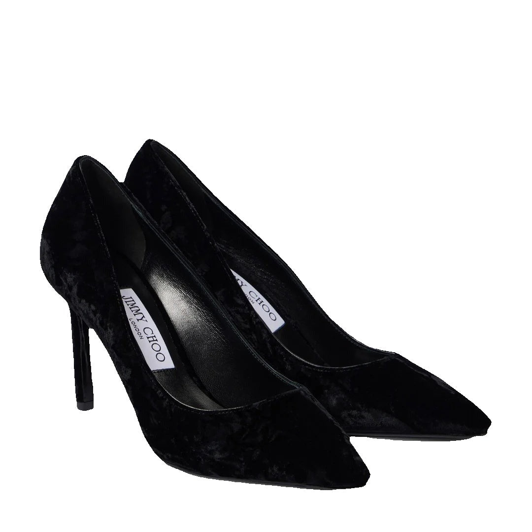Jimmy Choo Romy 85 Glitter Heeled Pumps - Black Velvet