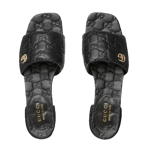 Gucci Slide Sandal with Double G, Leather - Black