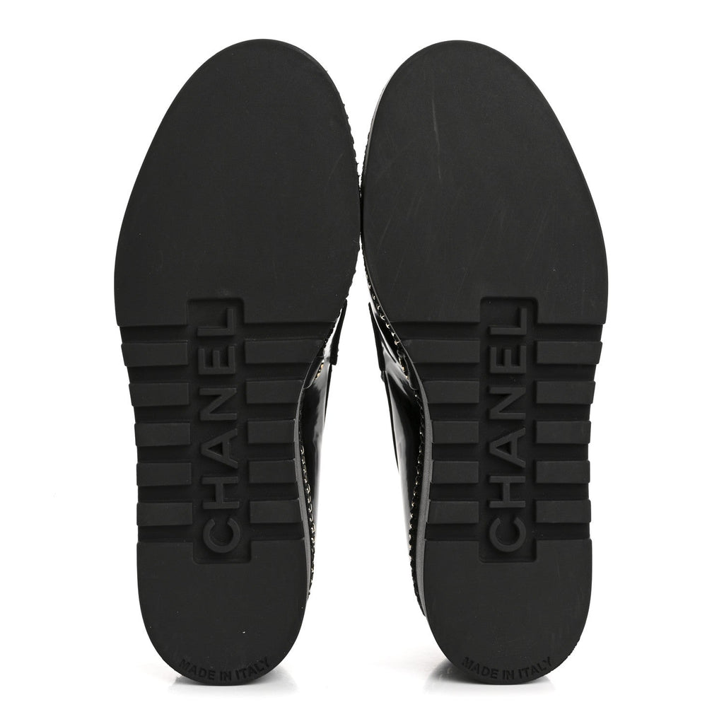 CHANEL CALFSKIN CC PLATFORM LOAFERS BLACK