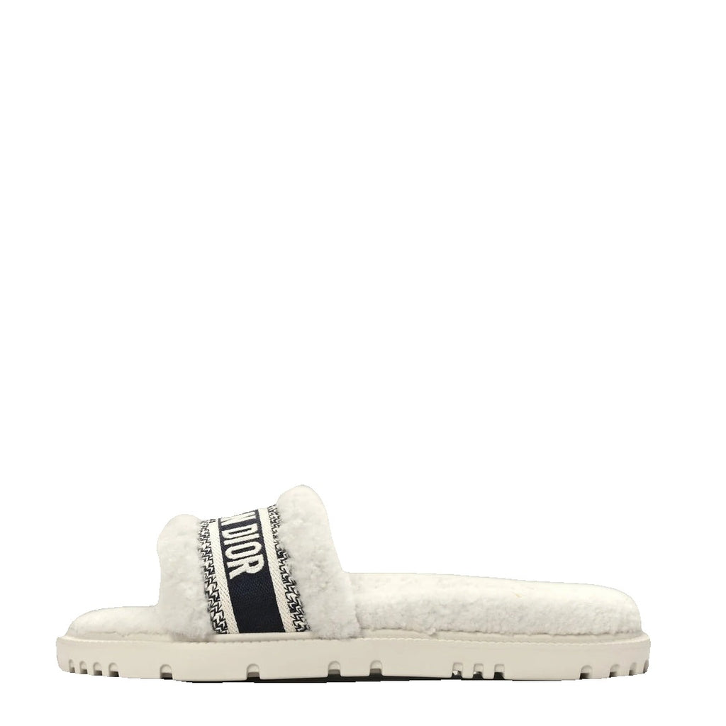 Christian Dior Dway Shearling Slide Sandals Cookie - White