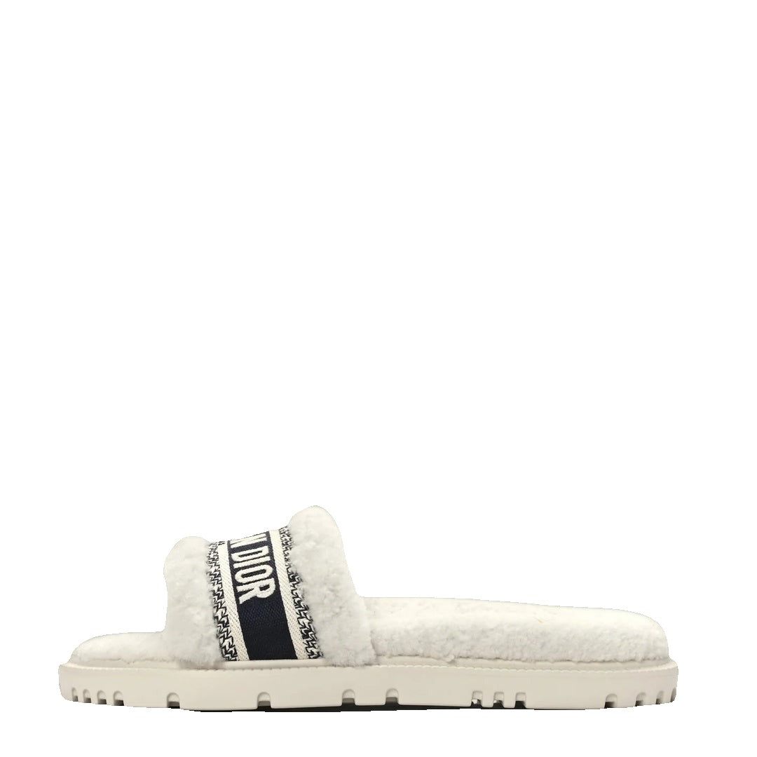 Christian Dior Dway Shearling Slide Sandals Cookie - White