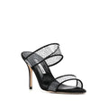 Manolo Blahnik Jadaron Polka-Dot Silk Heeled Sandals - Black/White