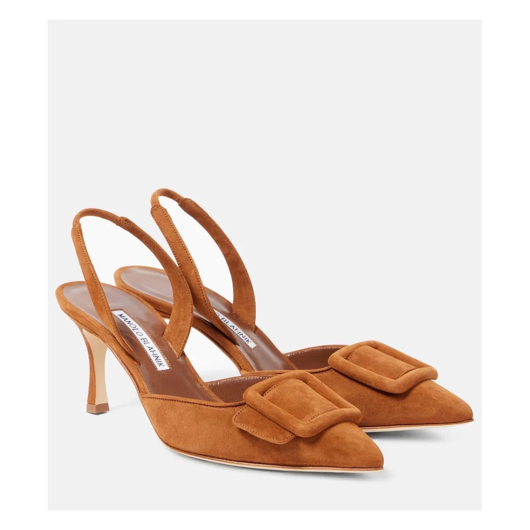 Manolo Blahnik BB Woven Raffia Pumps - Brown (different model - slingback with buckle)